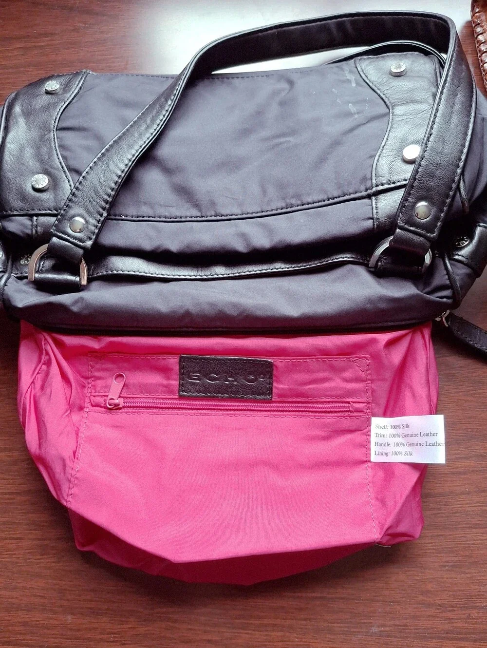 ECHO Black Silk & Leather Y2K Satchel